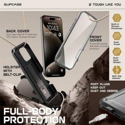 i-Blason SUPCASE Unicorn Beetle Pro Case - удароустойчив хибриден кейс с вграден протектор за дисплея за iPhone 16 Pro Max (сив) 4