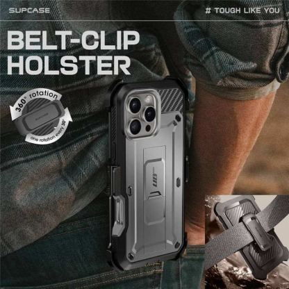 i-Blason SUPCASE Unicorn Beetle Pro Case - удароустойчив хибриден кейс с вграден протектор за дисплея за iPhone 16 Pro (сив) 6