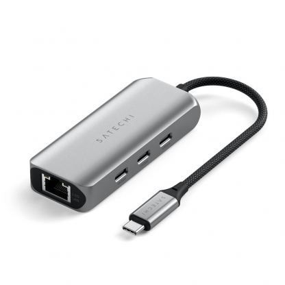 Satechi USB-C 4-in-1 2.5 Gigabit Ethernet Adapter - 3-портов USB-C хъб и 2.5 Gigabit Ethernet порт за MacBook и устройства с USB-C (тъмносив) 4
