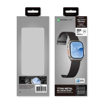 AmazingThing Titan Metal Milanese Band - стоманена каишка за Apple Watch 42мм, 44мм, 45мм, 46мм, Ultra 49мм (черен) 7