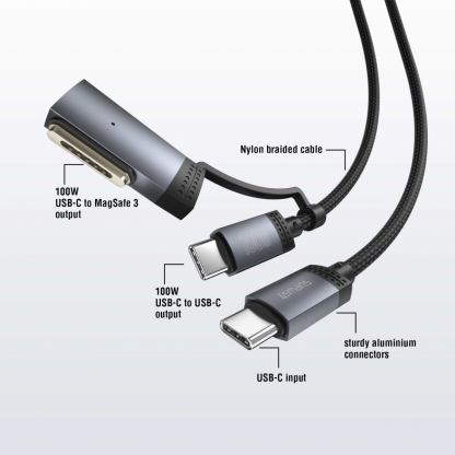 4smarts ComboCord USB-C and MagSafe 3 Adapter Cable 100W - качествен USB-C към USB-C кабел и USB-C към MagSafe 3 адаптер (200 см) (черен) 8