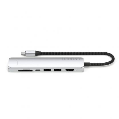 Satechi 7-in-1 USB-C Aluminum Slim Multiport Adapter With Ethernet - мултифункционален хъб за свързване на допълнителна периферия за компютри с USB-C (сребрист) 2