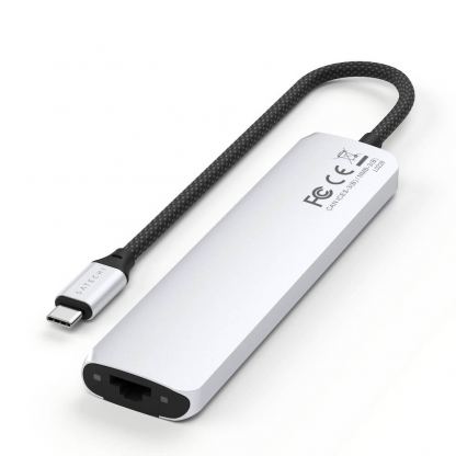 Satechi 7-in-1 USB-C Aluminum Slim Multiport Adapter With Ethernet - мултифункционален хъб за свързване на допълнителна периферия за компютри с USB-C (сребрист) 3