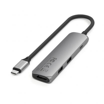 Satechi 4-in-1 USB-C Aluminum Slim Multiport Adapter 4K - мултифункционален хъб за свързване на допълнителна периферия за компютри с USB-C (тъмносив) 3