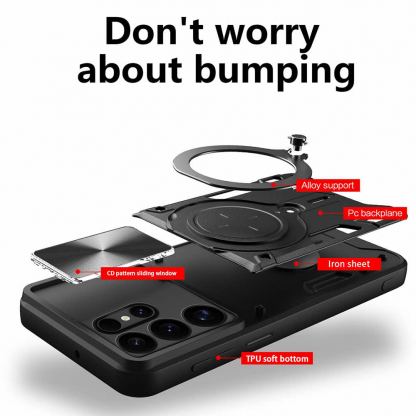 Techsuit CamGuard Pro Case - хибриден удароустойчив кейс с вградена поставка за Samsung Galaxy S25 Ultra (черен)  2