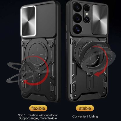 Techsuit CamGuard Pro Case - хибриден удароустойчив кейс с вградена поставка за Samsung Galaxy S25 Ultra (черен)  4