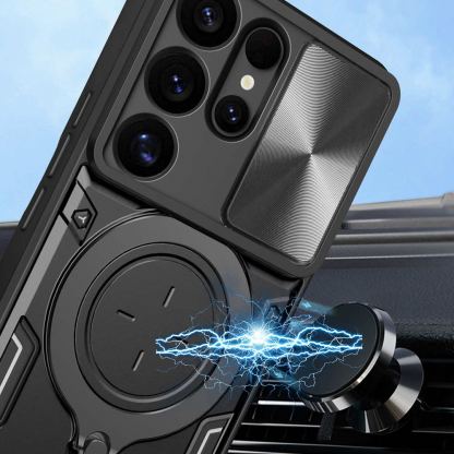 Techsuit CamGuard Pro Case - хибриден удароустойчив кейс с вградена поставка за Samsung Galaxy S25 Ultra (черен)  6
