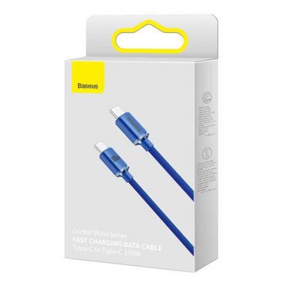 Baseus Crystal Shine USB-C to USB-C Cable 100W (CAJY000603) - здрав кабел с въжена оплетка и бързо зареждане за устройства с USB-C порт (120 см) (син) 8