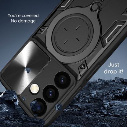 Techsuit CamGuard Pro Case - хибриден удароустойчив кейс с вградена поставка за Samsung Galaxy A36 5G (черен)  5