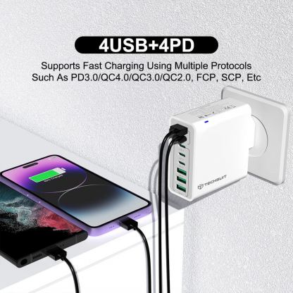 Techsuit CHPD224 Quick Wall Charger PD 65W - захранване за ел. мрежа с 4xUSB-A и 4xUSB-C изхода и технология за бързо зареждане (бял) 3