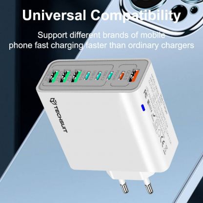 Techsuit CHPD224 Quick Wall Charger PD 65W - захранване за ел. мрежа с 4xUSB-A и 4xUSB-C изхода и технология за бързо зареждане (бял) 5