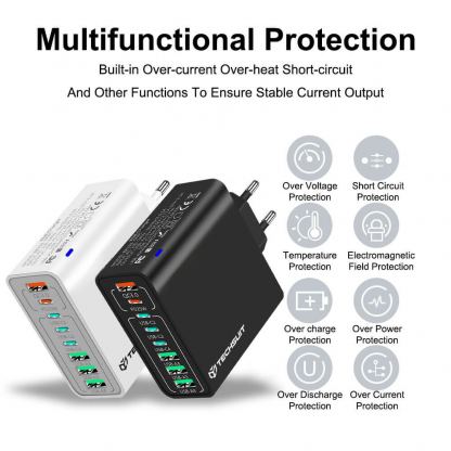 Techsuit CHPD224 Quick Wall Charger PD 65W - захранване за ел. мрежа с 4xUSB-A и 4xUSB-C изхода и технология за бързо зареждане (бял) 7