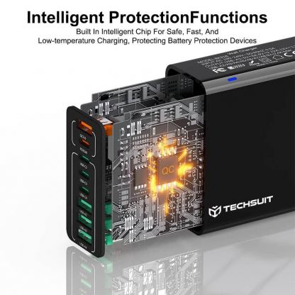 Techsuit CHPD224 Quick Wall Charger PD 65W - захранване за ел. мрежа с 4xUSB-A и 4xUSB-C изхода и технология за бързо зареждане (черен) 2