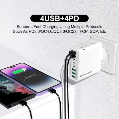 Techsuit CHPD224 Quick Wall Charger PD 65W - захранване за ел. мрежа с 4xUSB-A и 4xUSB-C изхода и технология за бързо зареждане (черен) 3