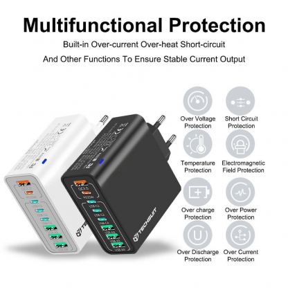 Techsuit CHPD224 Quick Wall Charger PD 65W - захранване за ел. мрежа с 4xUSB-A и 4xUSB-C изхода и технология за бързо зареждане (черен) 7