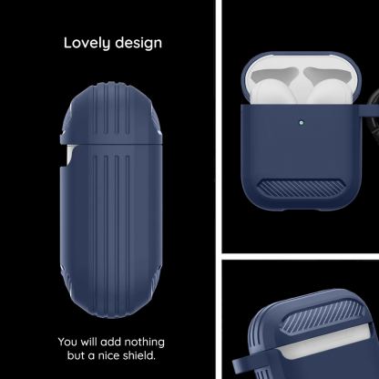 Techsuit Carbon Silicone Case - силиконов калъф с карабинер за Apple Airpods Pro 2, AirPods Pro (тъмносин)  3