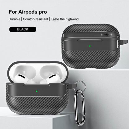 Techsuit CarbonFiber Silicone Case - силиконов калъф с карабинер за Apple Airpods Pro 2, AirPods Pro (черен)  2