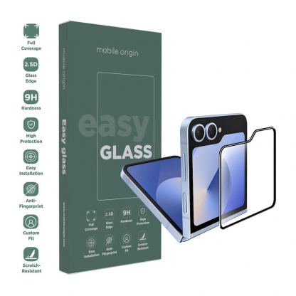 Mobile Origin EasyGlass Full Cover Tempered Glass - стъклено защитно покритие за външния дисплей на Samsung Galaxy Z Flip6 (черен-прозрачен) 2
