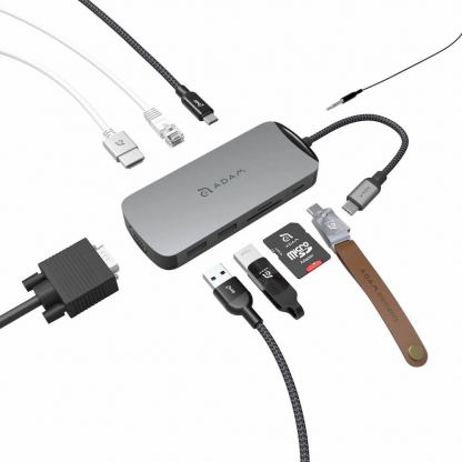 Adam Elements Casa X VGA Hub USB-C 8K 10-in-1 - мултифункционален хъб за свързване на допълнителна периферия за устройства с USB-C (тъмносив) 3