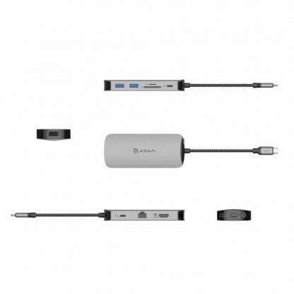 Adam Elements Casa X VGA Hub USB-C 8K 10-in-1 - мултифункционален хъб за свързване на допълнителна периферия за устройства с USB-C (тъмносив) 4