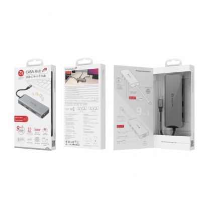 Adam Elements A09 Casa Hub USB-C 9-in-1 - мултифункционален хъб за свързване на допълнителна периферия за устройства с USB-C (тъмносив) 7