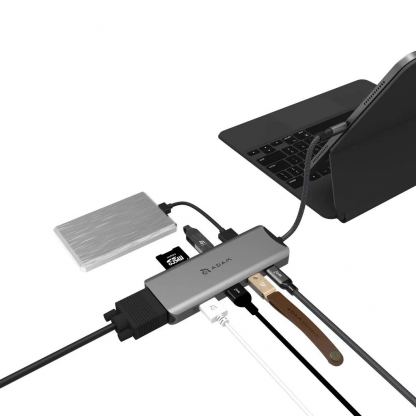 Adam Elements A09 Casa Hub USB-C 9-in-1 - мултифункционален хъб за свързване на допълнителна периферия за устройства с USB-C (тъмносив) 9