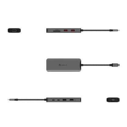 Adam Elements A09 Casa Hub USB-C 9-in-1 - мултифункционален хъб за свързване на допълнителна периферия за устройства с USB-C (тъмносив) 10