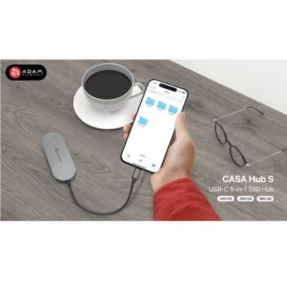 Adam Elements CASA USB-C 5-in-1 Hub with 480GB SSD - мултифункционален хъб за свързване на допълнителна периферия с вграден SSD диск за устройства с USB-C (тъмносив) 10