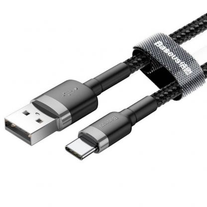 Baseus Cafule USB-A to USB-C Cable 18W (CATKLF-CG1) - кабел с въжена оплетка и бързо зареждане за устройства с USB-C порт (300 см) (черен-сив) 2