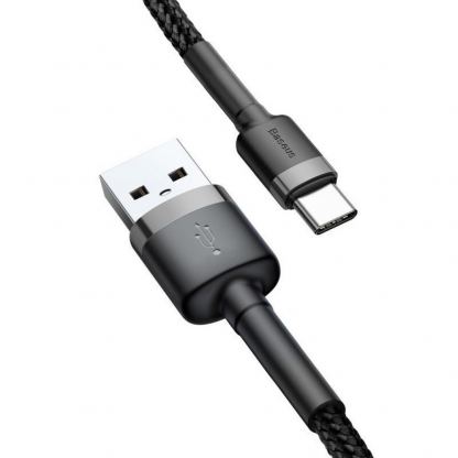 Baseus Cafule USB-A to USB-C Cable 18W (CATKLF-CG1) - кабел с въжена оплетка и бързо зареждане за устройства с USB-C порт (300 см) (черен-сив) 4