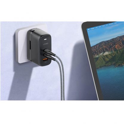 LDNIO GaN Fast Wall Charger 65W - захранване за ел. мрежа с USB-A и 2xUSB-C изходи с технология за бързо зареждане и USB-C към USB-C кабел (черен) 6