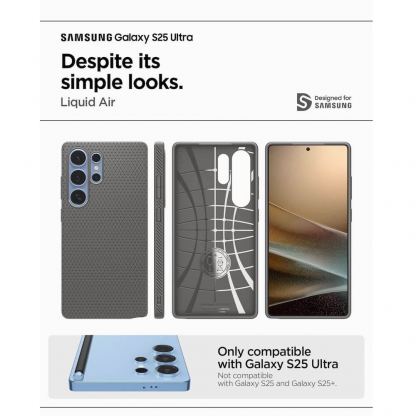 Spigen Liquid Air Case - силиконов (TPU) калъф с висока степен на защита за Samsung Galaxy S25 Ultra (сив) 14