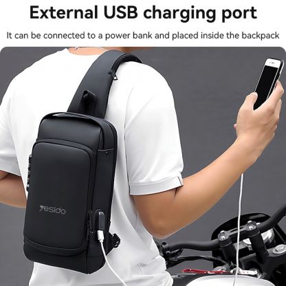 Yesido Anti-Theft Sling Backpack With Lock - стилна чанта с презрамка и ключалка за смартфони и други дребни вещи (черен) 5