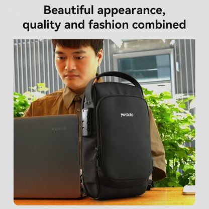 Yesido Anti-Theft Sling Backpack With Lock - стилна чанта с презрамка и ключалка за смартфони и други дребни вещи (черен) 11