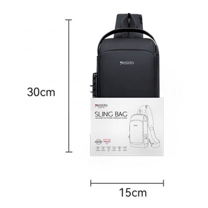 Yesido Anti-Theft Sling Backpack With Lock - стилна чанта с презрамка и ключалка за смартфони и други дребни вещи (черен) 14