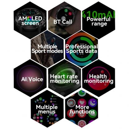 Blavec M07 Raptor HD Amoled Smartwatch - умен фитнес часовник с фунцция за измерване на пулса за iOS и Android (тъмносив) 8