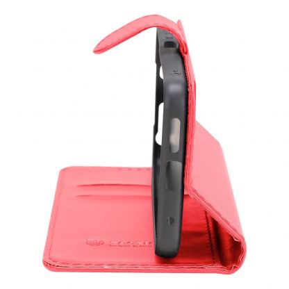 Tactical Field Notes Leather Flip Case - кожен калъф, тип портфейл с поставка и отделение за кр. карти за Xiaomi Redmi 14C 4G, Redmi A4 5G, Poco C75 (червен) 2