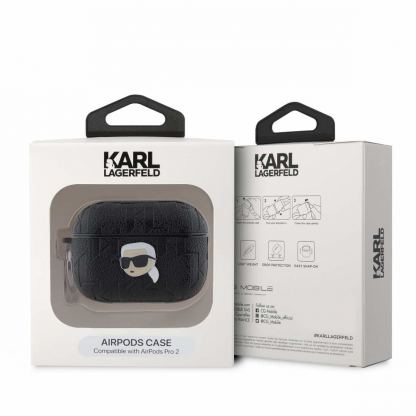 Karl Lagerfeld PU Embossed Karl Head Case - кожен кейс с карабинер за Apple AirPods Pro 2 (черен) 4