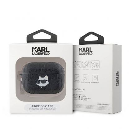 Karl Lagerfeld PU Embossed Choupette Head Case - кожен кейс с карабинер за Apple AirPods Pro 2 (черен) 4