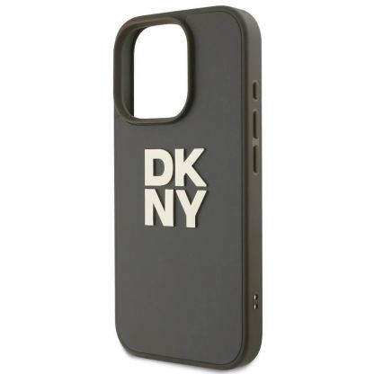 DKNY PU Leather Stack Logo Wrist Strap Case - дизайнерски кожен кейс с връзка за носене за iPhone 16 Pro Max (тъмнозелен) 3