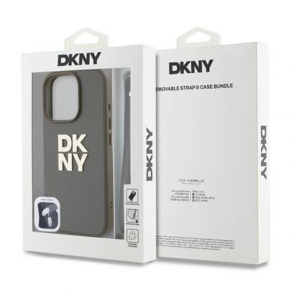 DKNY PU Leather Stack Logo Wrist Strap Case - дизайнерски кожен кейс с връзка за носене за iPhone 16 Pro Max (тъмнозелен) 5