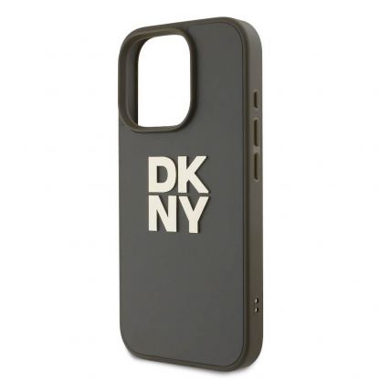 DKNY PU Leather Stack Logo Wrist Strap Case - дизайнерски кожен кейс с връзка за носене за iPhone 16 Pro (тъмнозелен) 3