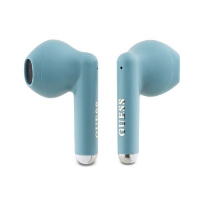 Guess Printed Classic Logo Stereo TWS Headset - безжични блутут слушалки със зареждащ кейс за мобилни устройства (светлосин) 3