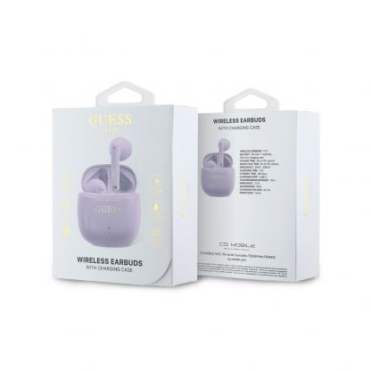 Guess Printed Classic Logo Stereo TWS Headset - безжични блутут слушалки със зареждащ кейс за мобилни устройства (лилав) 4