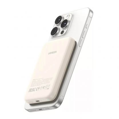Ugreen Magnetic Wireless Power Bank 5000 mAh 15W - преносима външна батерия с USB-C порт и безжично зареждане с MagSafe (бежов) 2