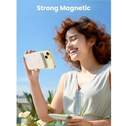 Ugreen Magnetic Wireless Power Bank 5000 mAh 15W - преносима външна батерия с USB-C порт и безжично зареждане с MagSafe (бежов) 3