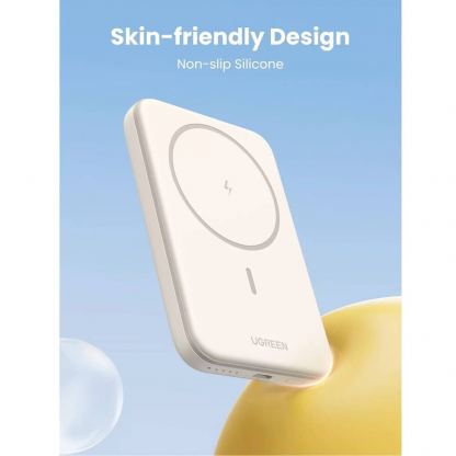 Ugreen Magnetic Wireless Power Bank 5000 mAh 15W - преносима външна батерия с USB-C порт и безжично зареждане с MagSafe (бежов) 5