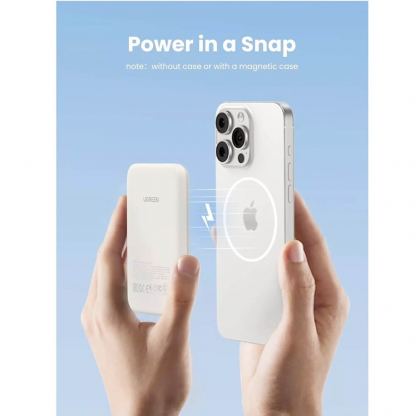 Ugreen Magnetic Wireless Power Bank 5000 mAh 15W - преносима външна батерия с USB-C порт и безжично зареждане с MagSafe (бежов) 6