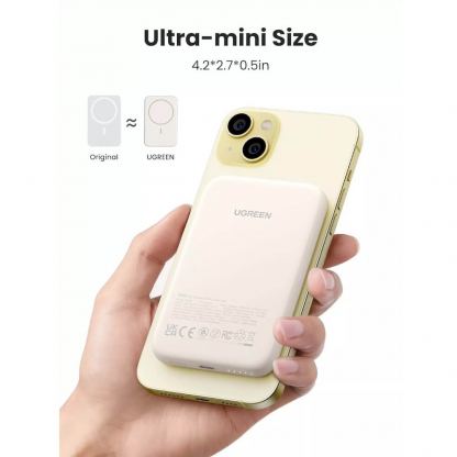 Ugreen Magnetic Wireless Power Bank 5000 mAh 15W - преносима външна батерия с USB-C порт и безжично зареждане с MagSafe (бежов) 7