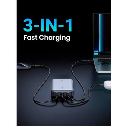 Ugreen Nexode Two Way Power Bank 20000 mAh 100W - преносима външна батерия с 2xUSB-C и 1xUSB-A изходи и технология за бързо зареждане (сив) 3